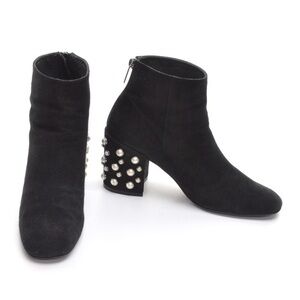 Stuart Weitzman Black Ankle Boots with Pearl Accents
